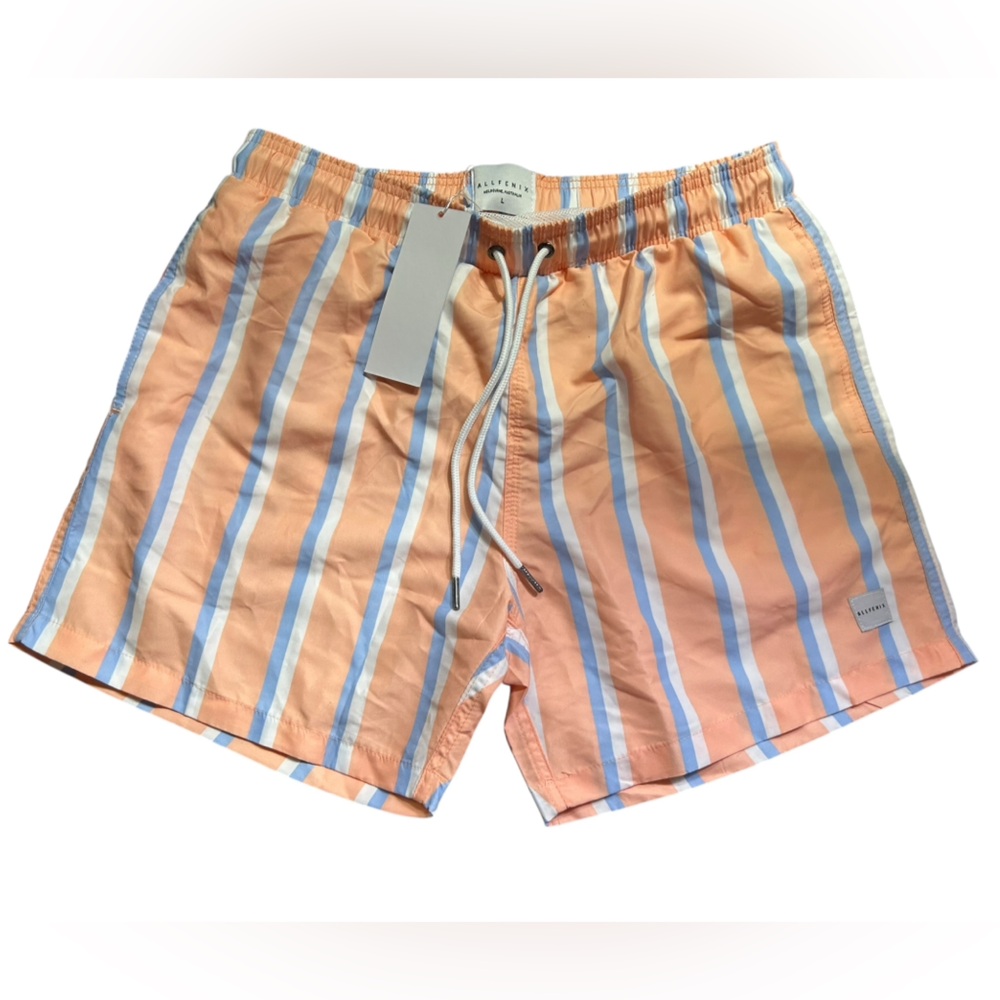 ALL FENIX men’s beach stripe swim shorts trunks style AF040 size Large NWT